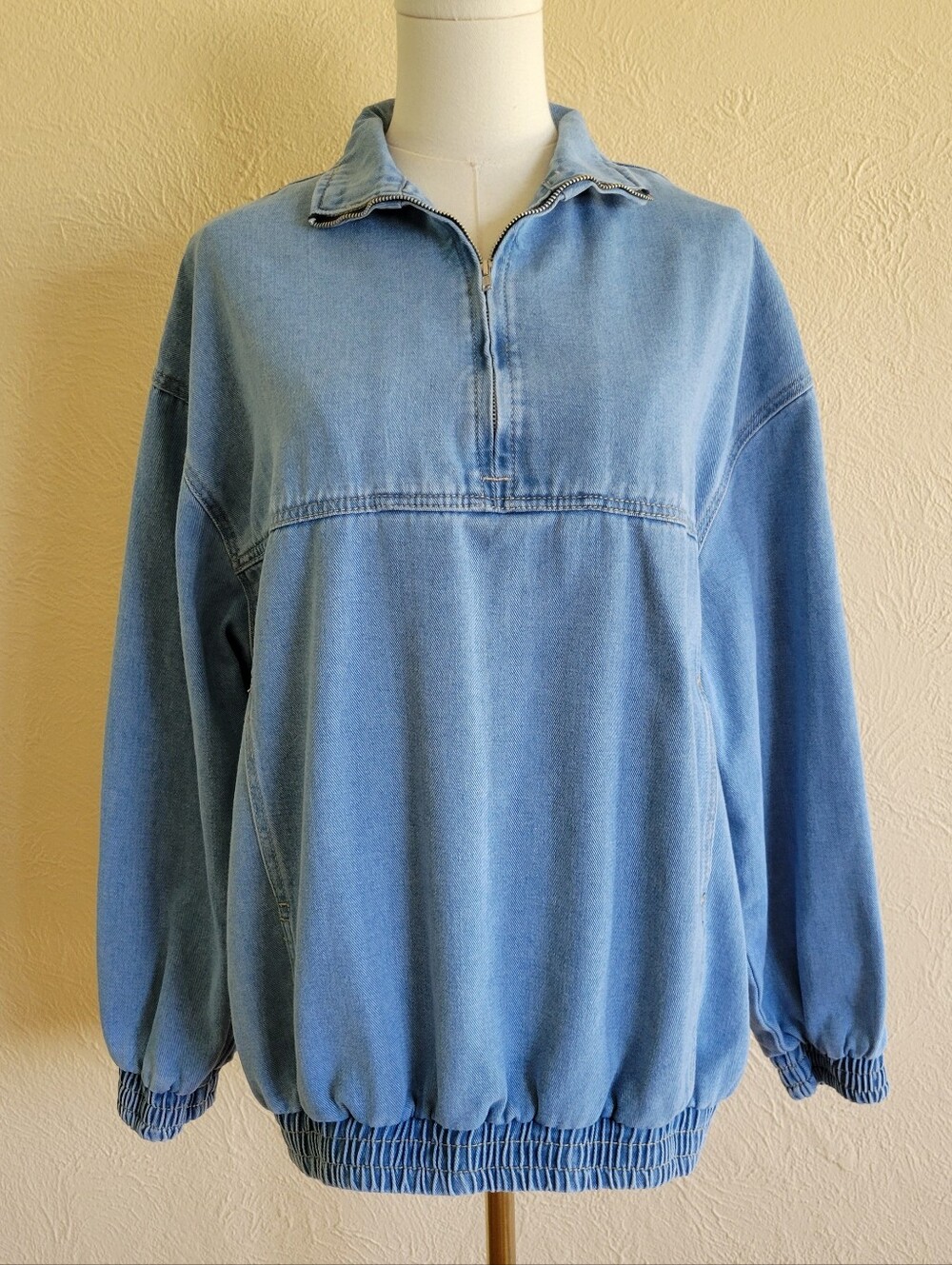 Light Blue Denim Quarter Zip Pullover